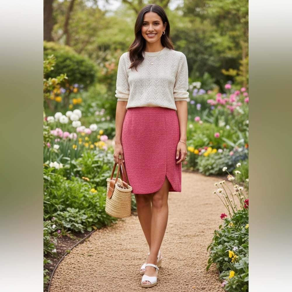 Kay Unger pink red tweed Skirt